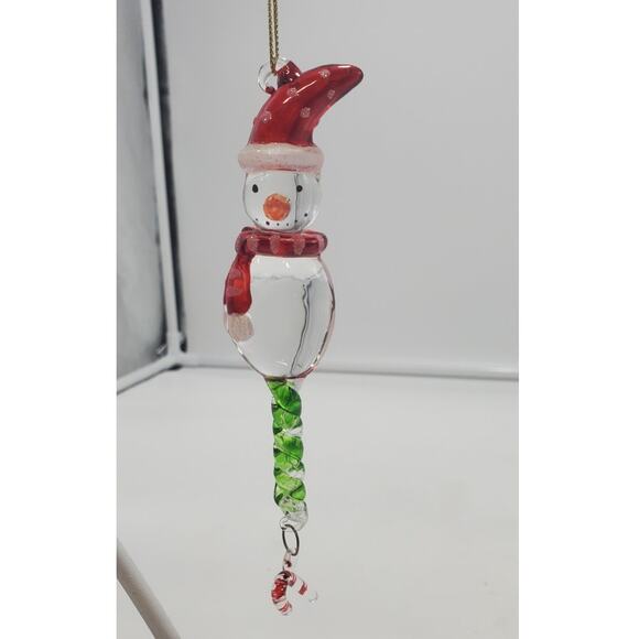 Hand Blown Glass Snowman Ornament Polka Dot Hat, PREOWNED, EUC - Picture 1 of 5